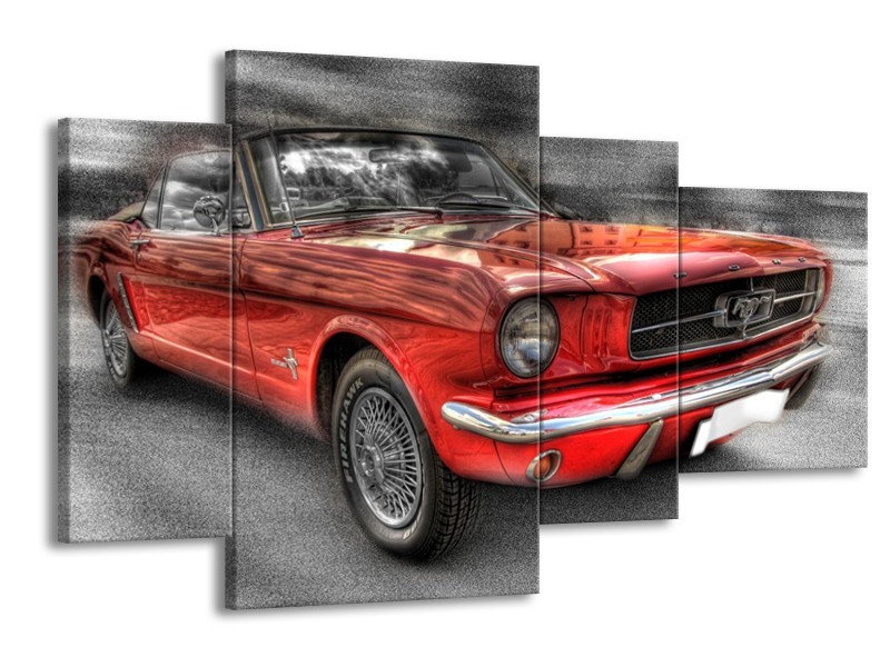 Glas schilderij Mustang | Zwart, Grijs, Rood | 120x75cm 4Luik