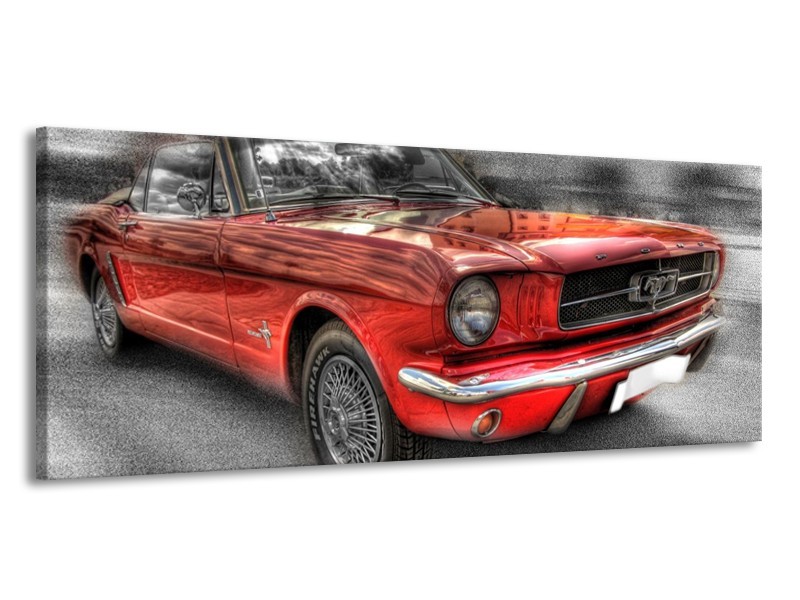 Glas schilderij Mustang | Zwart, Grijs, Rood | 145x58cm 1Luik