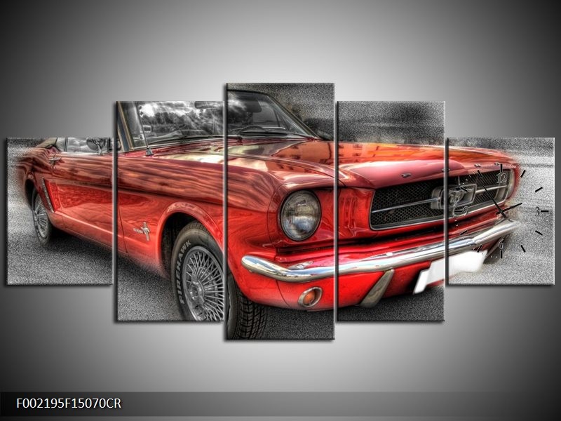 Klok schilderij Mustang | Zwart, Grijs, Rood | 150x70cm 5Luik