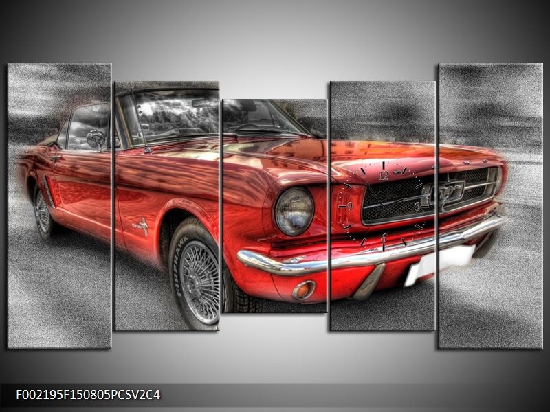 Klok schilderij Mustang | Zwart, Grijs, Rood | 150x80cm 5Luik