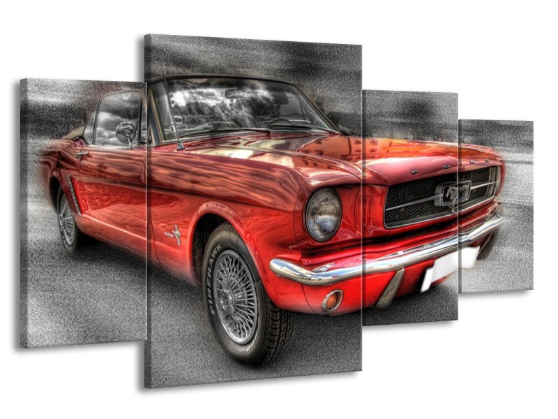 Glas schilderij Mustang | Zwart, Grijs, Rood | 160x90cm 4Luik