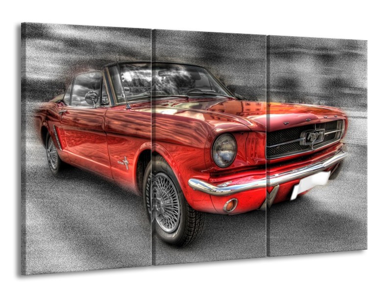 Canvas schilderij Mustang | Zwart, Grijs, Rood | 165x100cm 3Luik