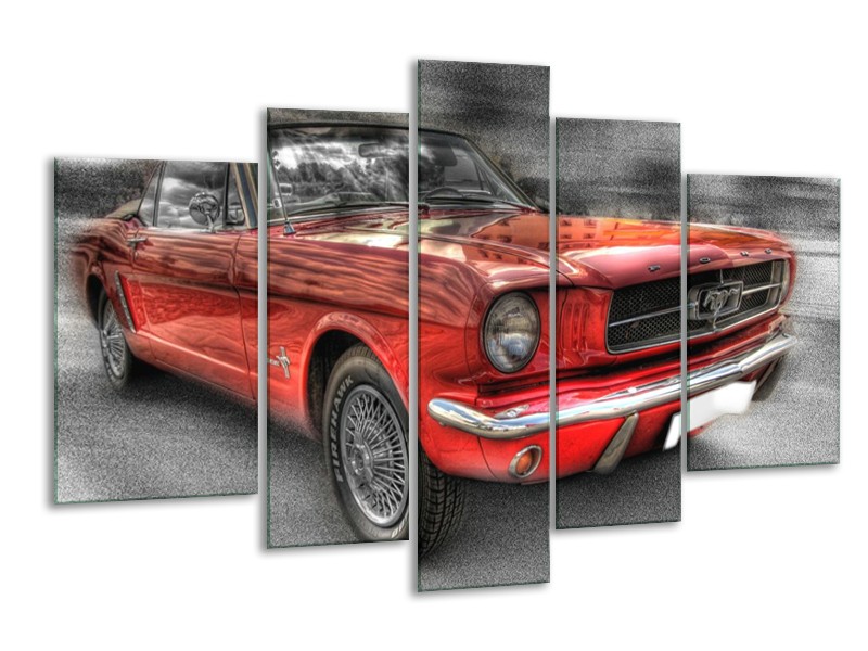 Glas schilderij Mustang | Zwart, Grijs, Rood | 170x100cm 5Luik