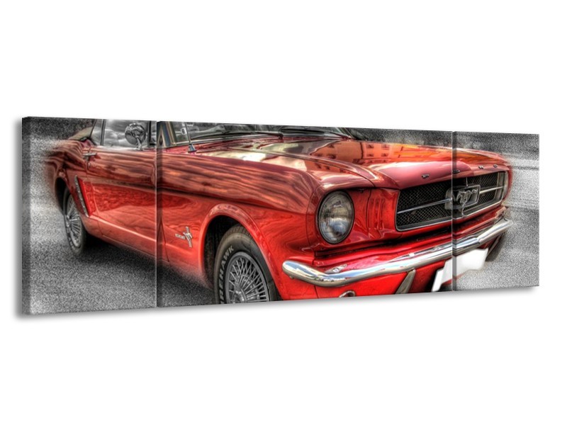 Glas schilderij Mustang | Zwart, Grijs, Rood | 170x50cm 3Luik