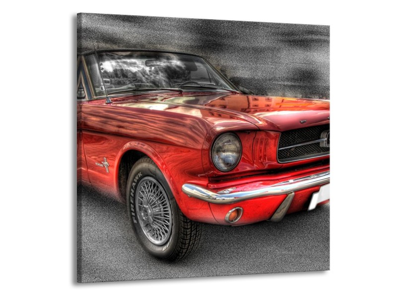 Glas schilderij Mustang | Zwart, Grijs, Rood | 50x50cm 1Luik