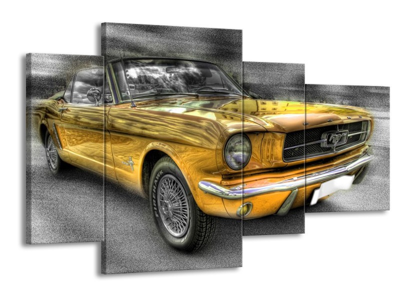 Glas schilderij Mustang | Zwart, Grijs, Geel | 120x75cm 4Luik