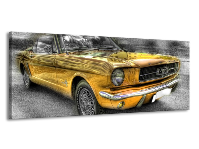 Glas schilderij Mustang | Zwart, Grijs, Geel | 145x58cm 1Luik