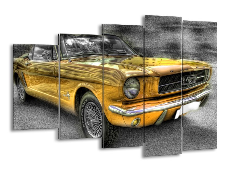 Glas schilderij Mustang | Zwart, Grijs, Geel | 150x100cm 5Luik