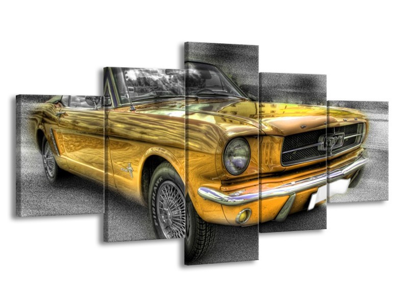 Glas schilderij Mustang | Zwart, Grijs, Geel | 150x80cm 5Luik