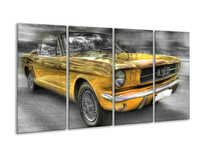 Glas schilderij Mustang | Zwart, Grijs, Geel | 160x80cm 4Luik
