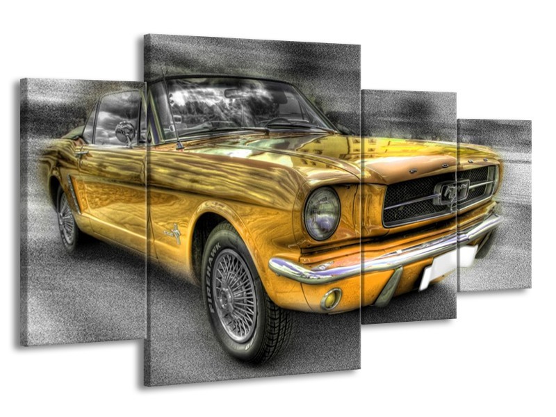 Glas schilderij Mustang | Zwart, Grijs, Geel | 160x90cm 4Luik