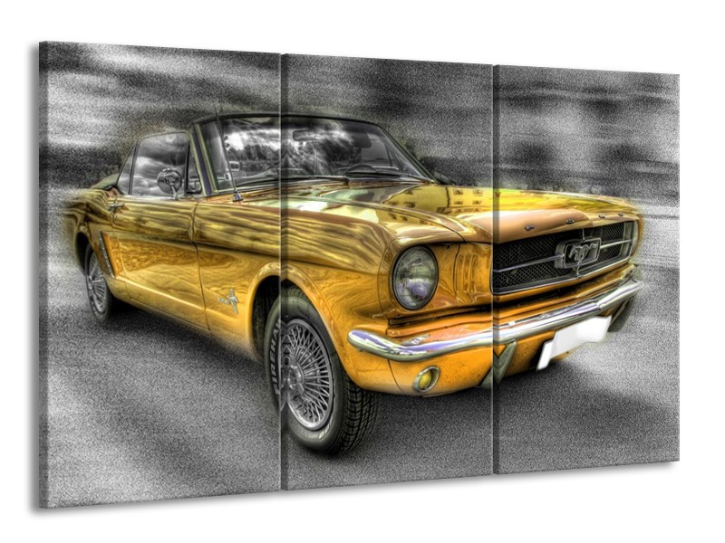 Canvas schilderij Mustang | Zwart, Grijs, Geel | 165x100cm 3Luik