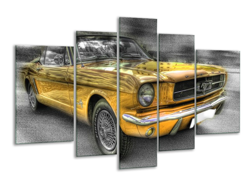 Glas schilderij Mustang | Zwart, Grijs, Geel | 170x100cm 5Luik