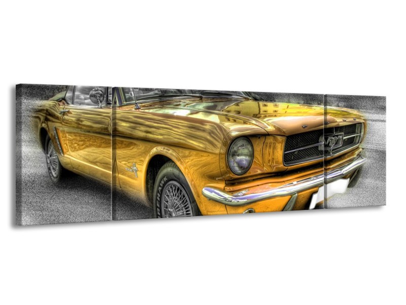 Glas schilderij Mustang | Zwart, Grijs, Geel | 170x50cm 3Luik