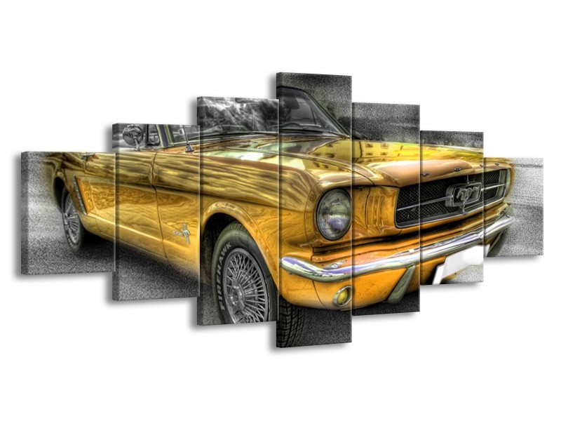 Glas schilderij Mustang | Zwart, Grijs, Geel | 210x100cm 7Luik