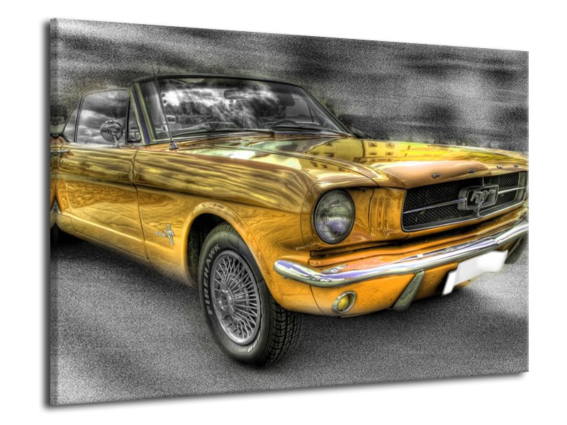 Glas schilderij Mustang | Zwart, Grijs, Geel | 70x50cm 1Luik