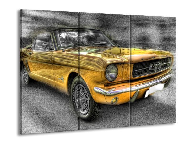 Glas schilderij Mustang | Zwart, Grijs, Geel | 90x60cm 3Luik