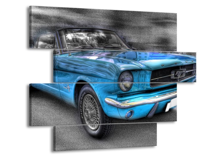 Glas schilderij Mustang | Zwart, Grijs, Blauw | 115x85cm 4Luik