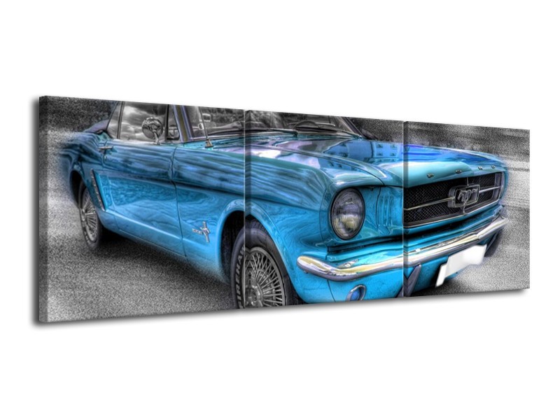 Glas schilderij Mustang | Zwart, Grijs, Blauw | 120x40cm 3Luik