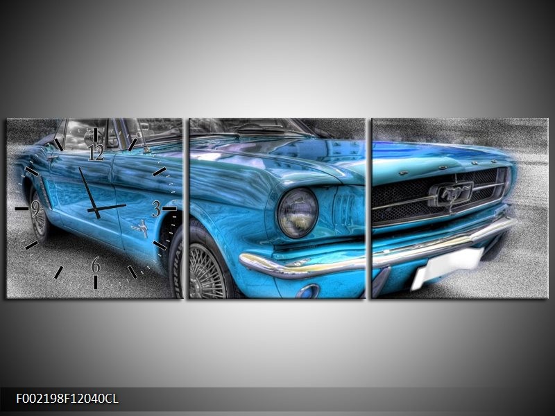 Klok schilderij Mustang | Zwart, Grijs, Blauw | 120x40cm 3Luik