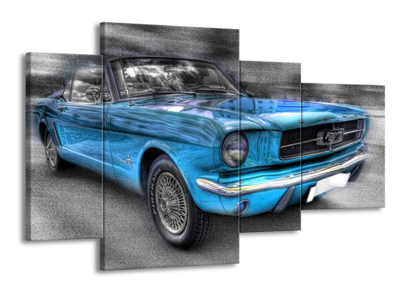 Glas schilderij Mustang | Zwart, Grijs, Blauw | 120x75cm 4Luik