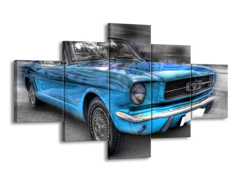 Glas schilderij Mustang | Zwart, Grijs, Blauw | 125x70cm 5Luik