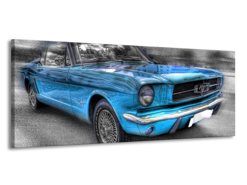 Glas schilderij Mustang | Zwart, Grijs, Blauw | 145x58cm 1Luik