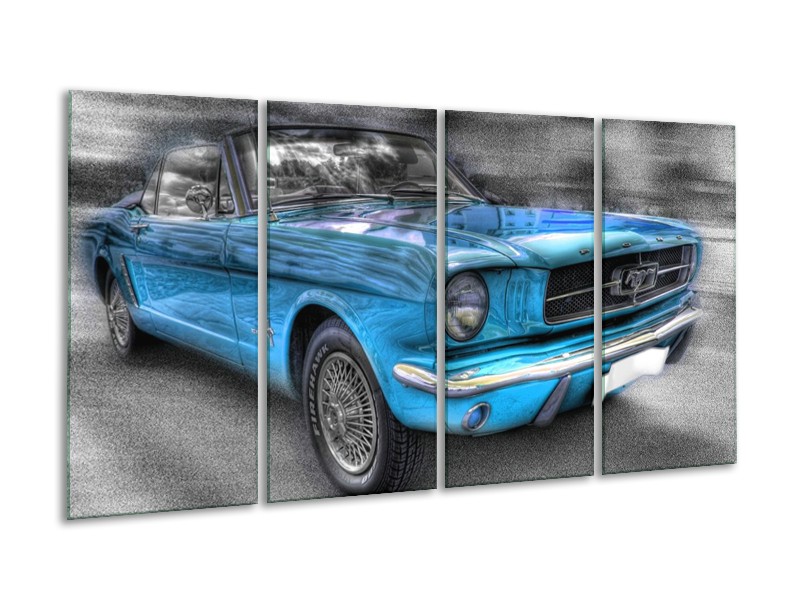 Glas schilderij Mustang | Zwart, Grijs, Blauw | 160x80cm 4Luik
