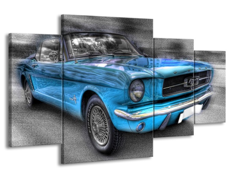 Glas schilderij Mustang | Zwart, Grijs, Blauw | 160x90cm 4Luik