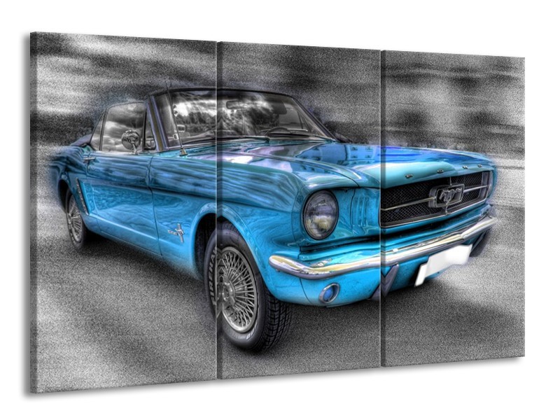 Canvas schilderij Mustang | Zwart, Grijs, Blauw | 165x100cm 3Luik
