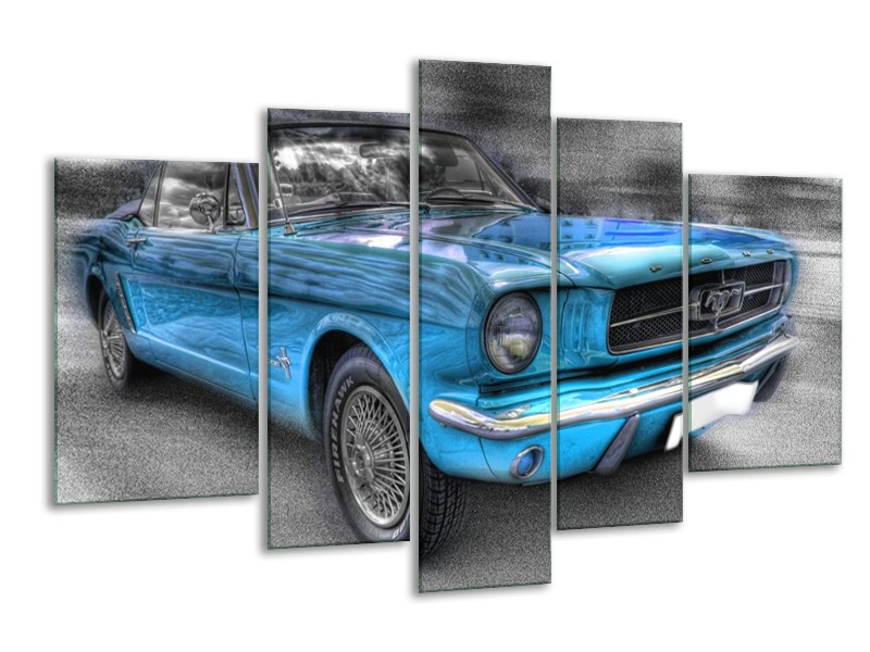 Glas schilderij Mustang | Zwart, Grijs, Blauw | 170x100cm 5Luik