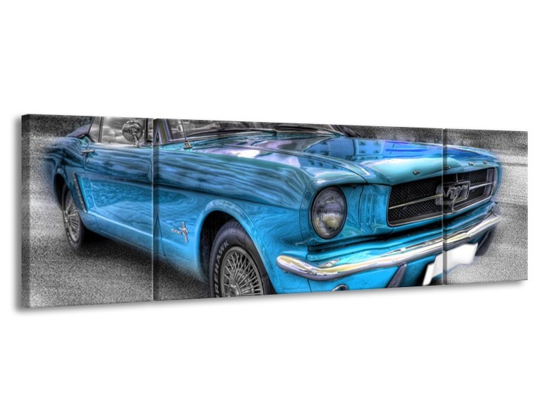 Glas schilderij Mustang | Zwart, Grijs, Blauw | 170x50cm 3Luik