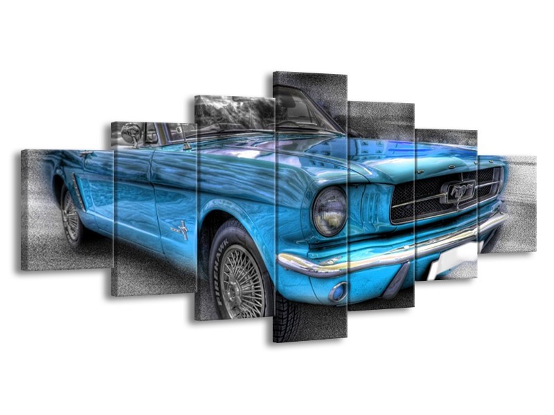 Glas schilderij Mustang | Zwart, Grijs, Blauw | 210x100cm 7Luik