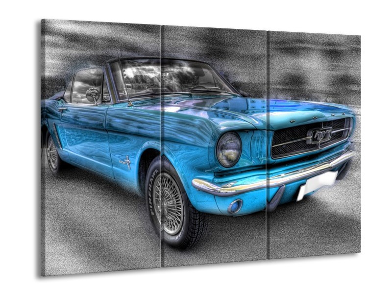 Glas schilderij Mustang | Zwart, Grijs, Blauw | 90x60cm 3Luik