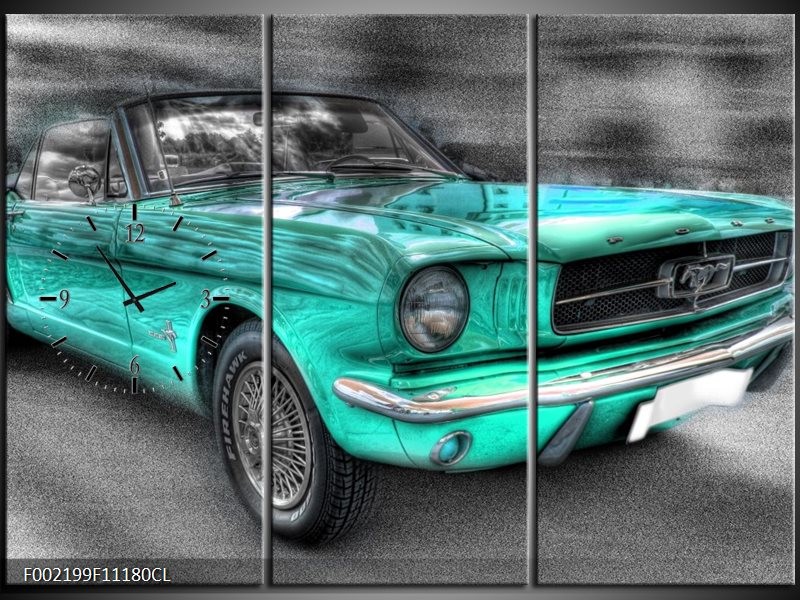 Klok schilderij Mustang | Zwart, Grijs, Blauw | 111x80cm 3Luik
