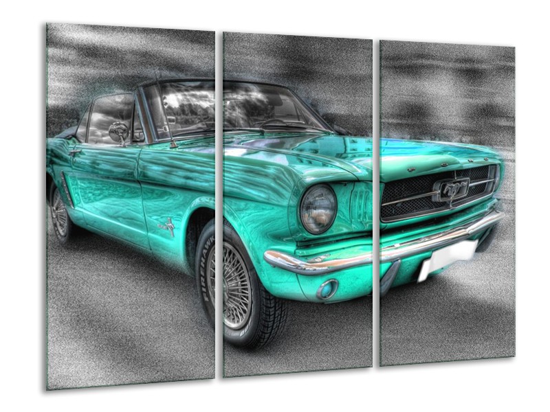 Glas schilderij Mustang | Zwart, Grijs, Blauw | 120x80cm 3Luik