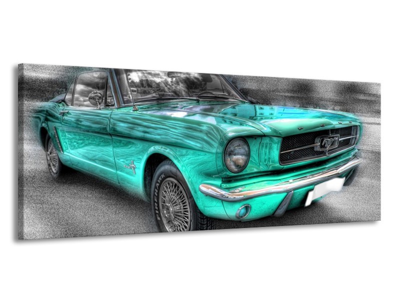 Glas schilderij Mustang | Zwart, Grijs, Blauw | 145x58cm 1Luik