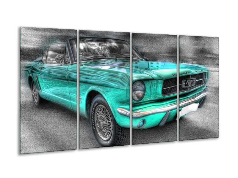 Glas schilderij Mustang | Zwart, Grijs, Blauw | 160x80cm 4Luik