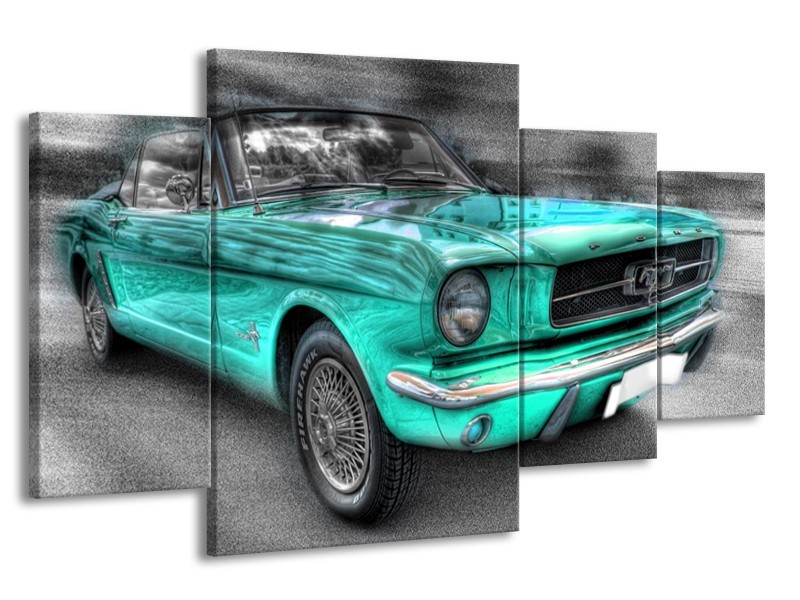 Glas schilderij Mustang | Zwart, Grijs, Blauw | 160x90cm 4Luik