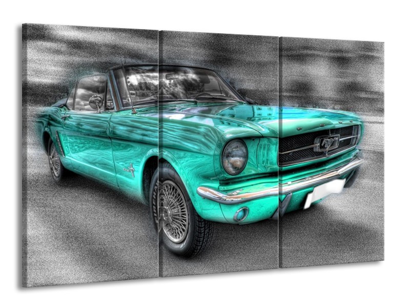 Canvas schilderij Mustang | Zwart, Grijs, Blauw | 165x100cm 3Luik