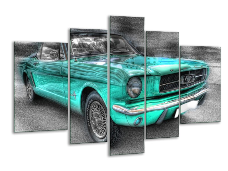 Glas schilderij Mustang | Zwart, Grijs, Blauw | 170x100cm 5Luik
