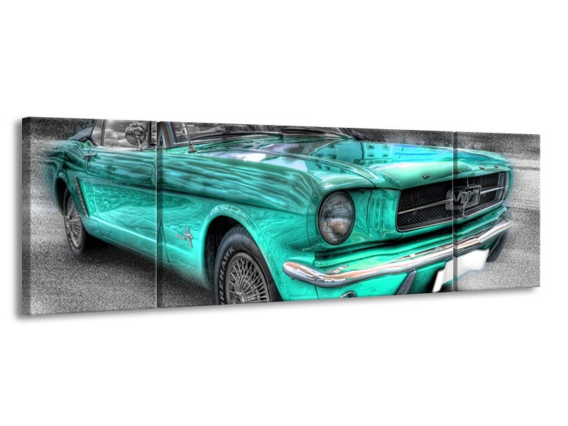 Glas schilderij Mustang | Zwart, Grijs, Blauw | 170x50cm 3Luik