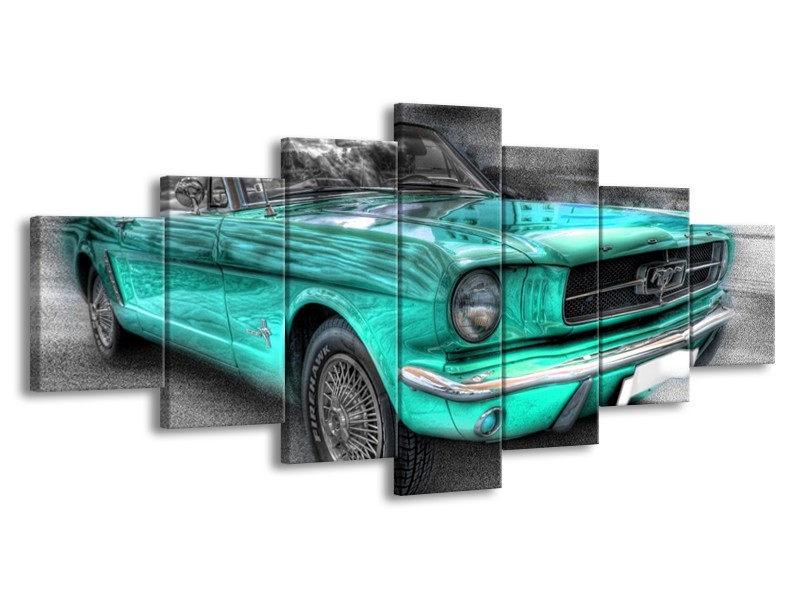 Glas schilderij Mustang | Zwart, Grijs, Blauw | 210x100cm 7Luik