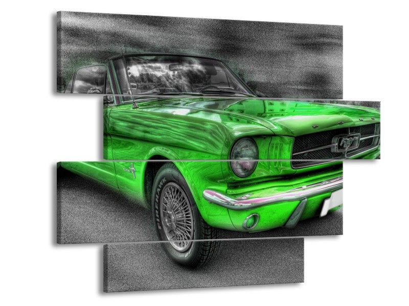 Glas schilderij Mustang | Zwart, Grijs, Groen | 115x85cm 4Luik