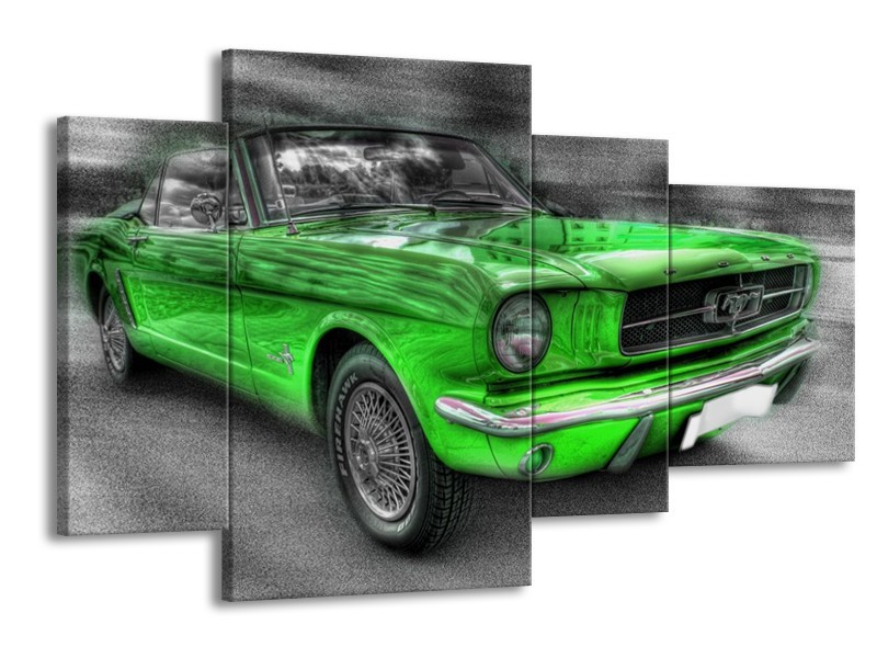 Glas schilderij Mustang | Zwart, Grijs, Groen | 120x75cm 4Luik