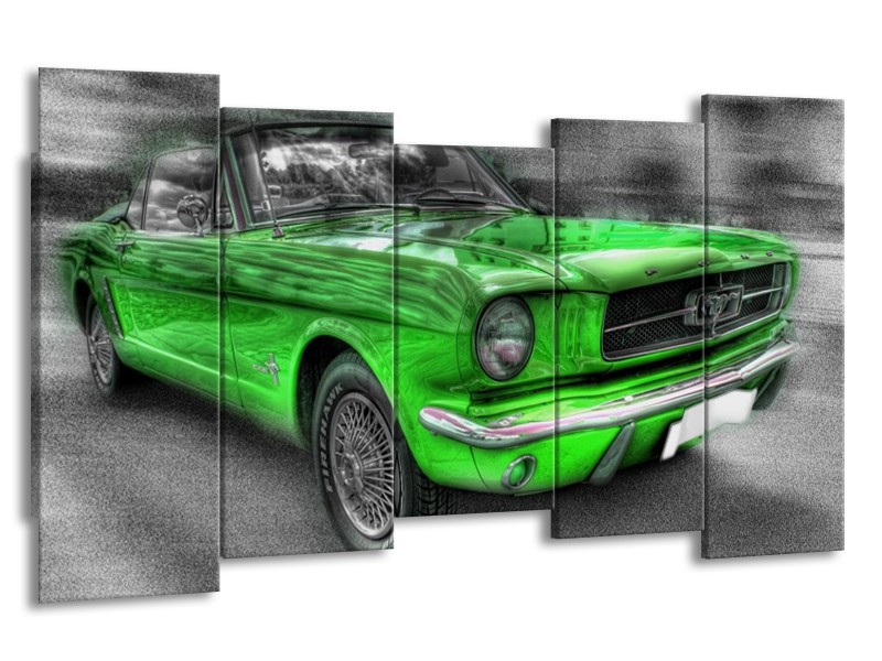 Canvas schilderij Mustang | Zwart, Grijs, Groen | 150x80cm 5Luik