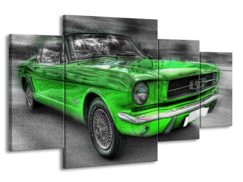 Glas schilderij Mustang | Zwart, Grijs, Groen | 160x90cm 4Luik