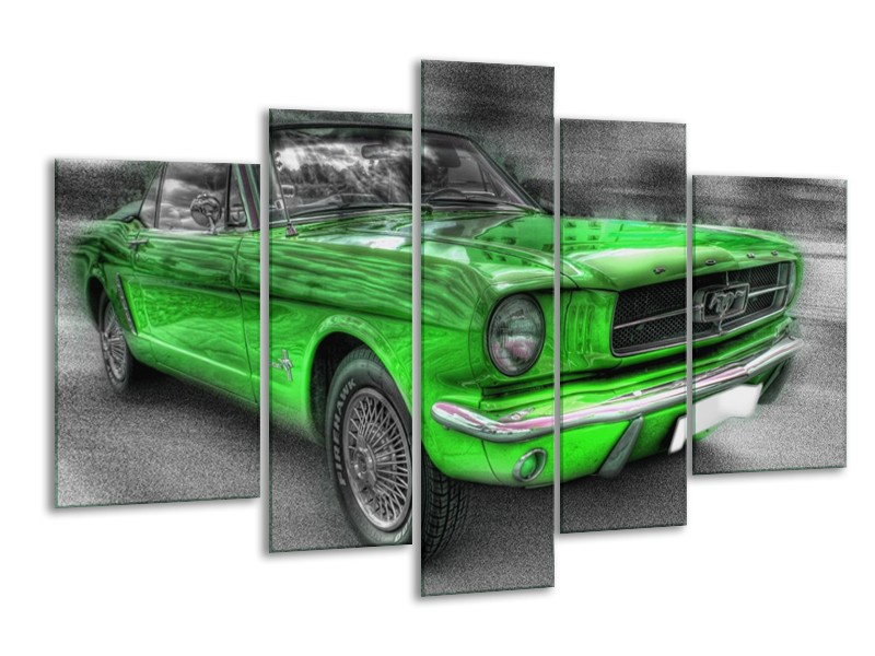 Glas schilderij Mustang | Zwart, Grijs, Groen | 170x100cm 5Luik