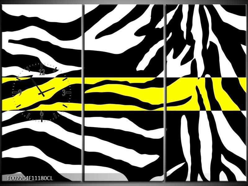 Klok schilderij Zebra | Geel, Zwart, Wit | 111x80cm 3Luik