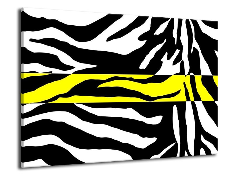 Canvas schilderij Zebra | Geel, Zwart, Wit | 70x50cm 1Luik